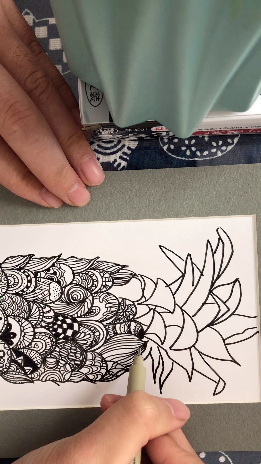 禅绕画菠萝95接上一个视频完成