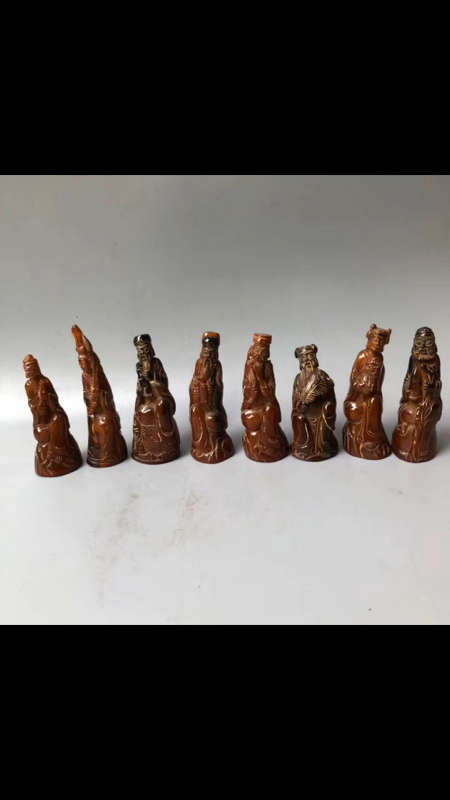 日本民间藏品清代牛角八仙一套,全品实拍,细节如图!