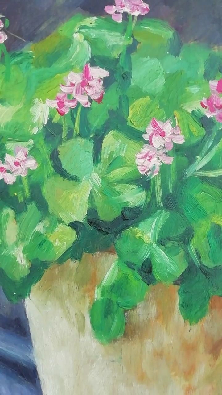 10多年前的木板油画静物四叶草花