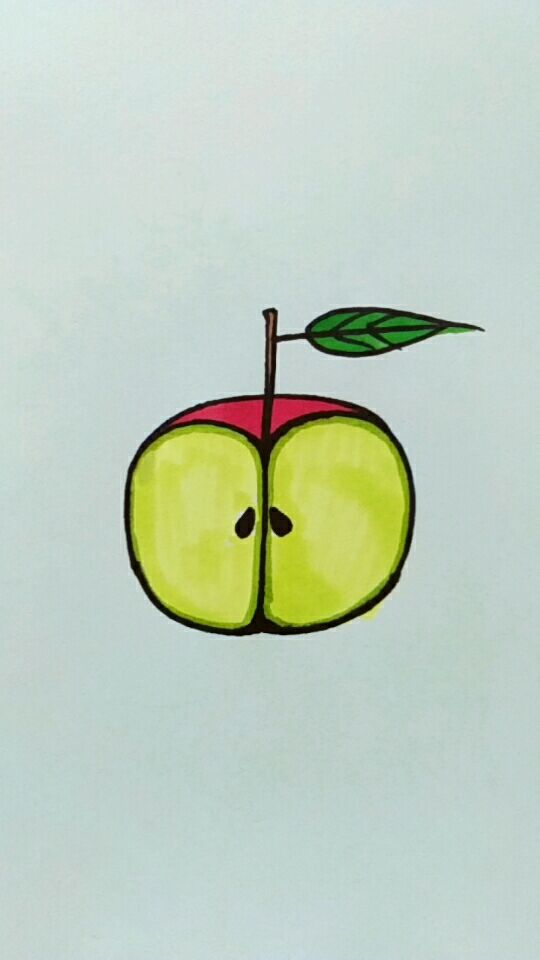 一半苹果简笔画图片