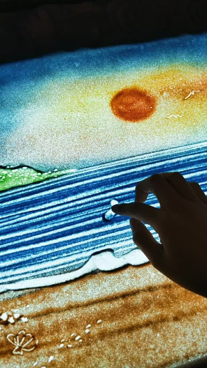 (沙画练习)情侣海边看日出