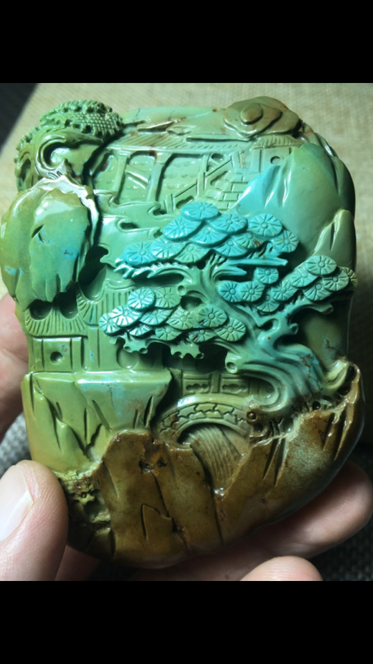 220克原矿绿松石山水摆件,美得很,9090