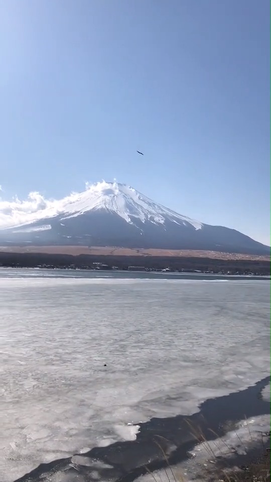 冬天的富士山,山顶已经堆雪了