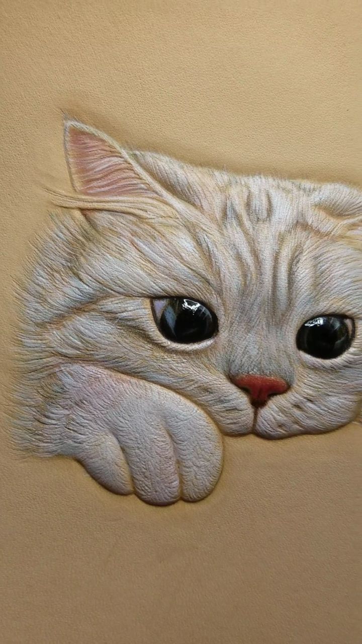 雕一只猫(写实皮雕)