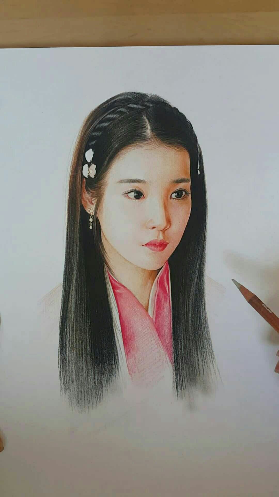 彩铅手绘古装美女.