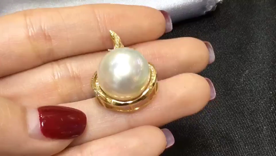 【南洋珍珠】天然澳洲白珠海水珍珠,珠子14～15mm,正圆,没坑没点,18k