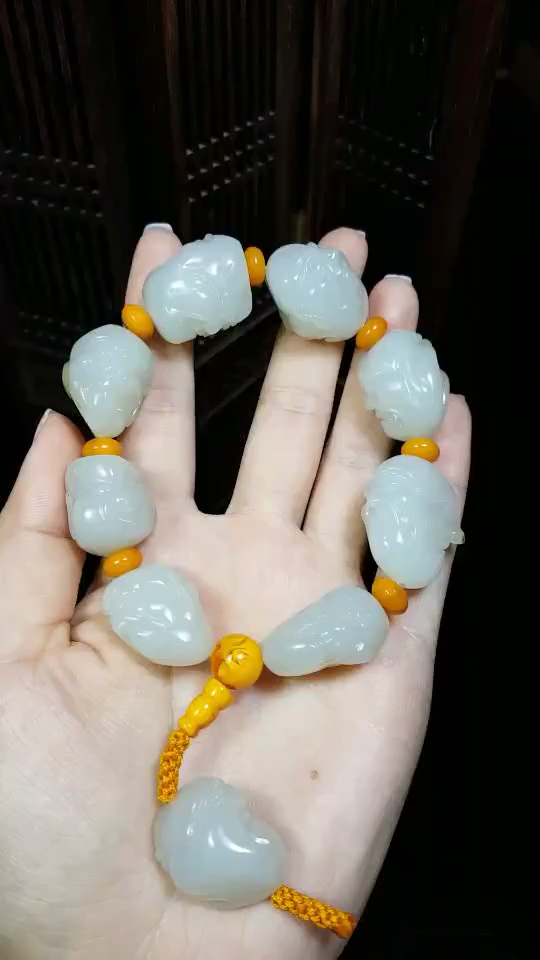 和田玉籽料,十八罗汉手串