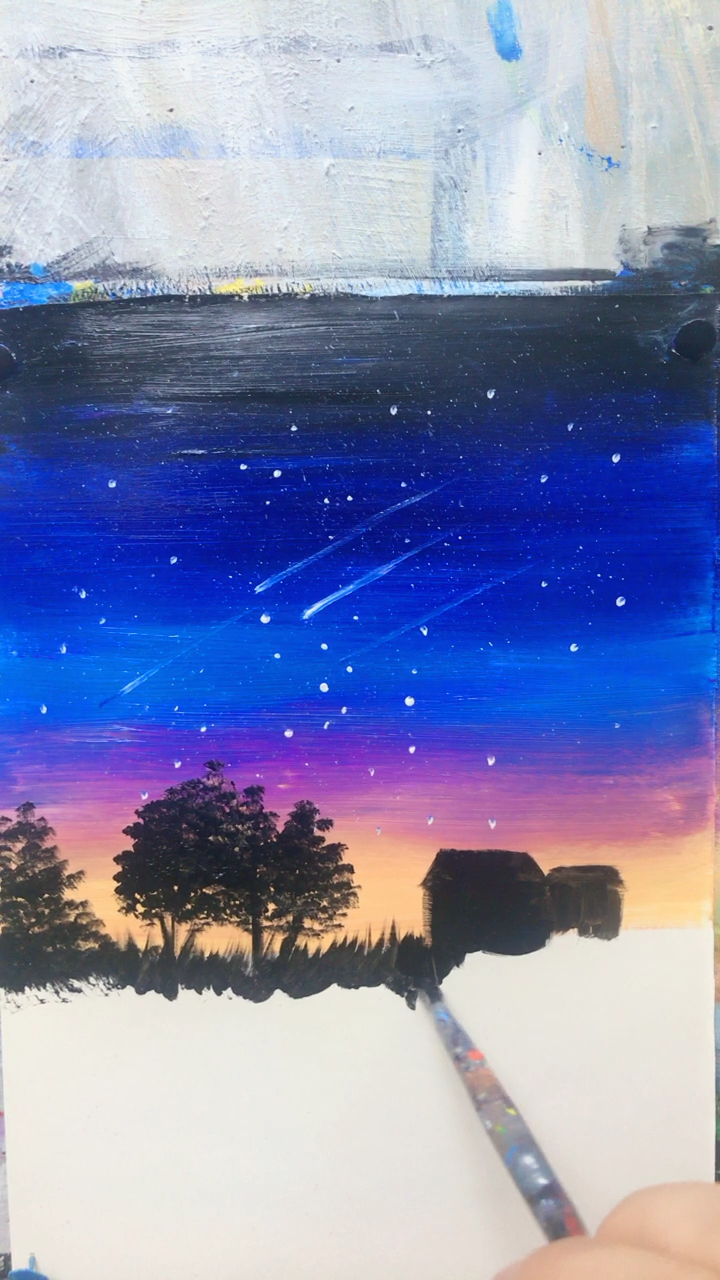 星空丙烯颜料画,简单效果教程!
