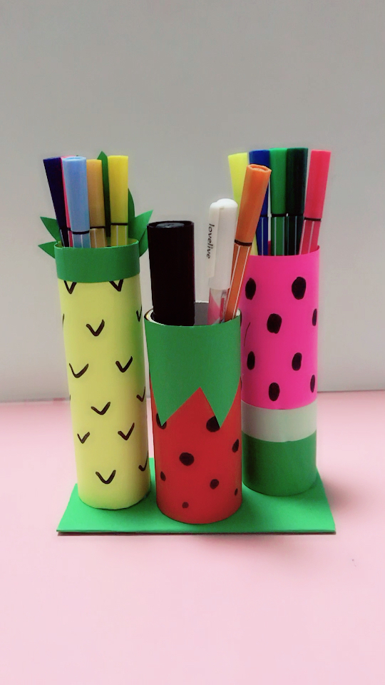 废物利用,卫生纸卷筒——水果笔筒