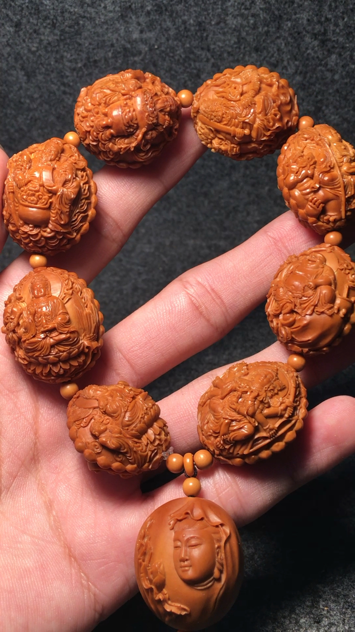 纯手工核雕万佛朝宗橄榄核手串