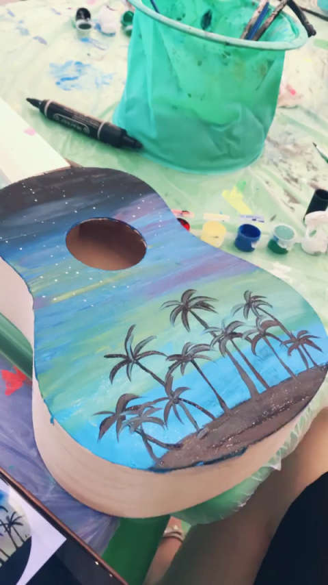 尤克里里彩绘,星空椰树