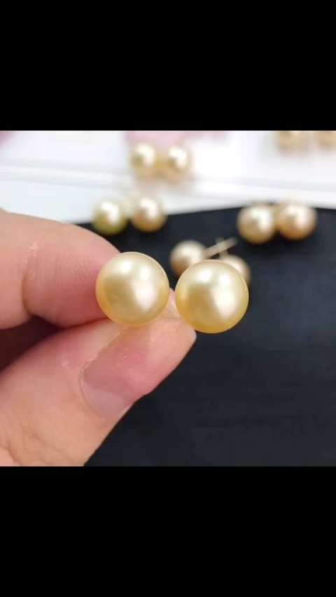 南洋金珠#耳钉03简约款78美感十足 香槟金色 正圆 (非无瑕)8-9mm