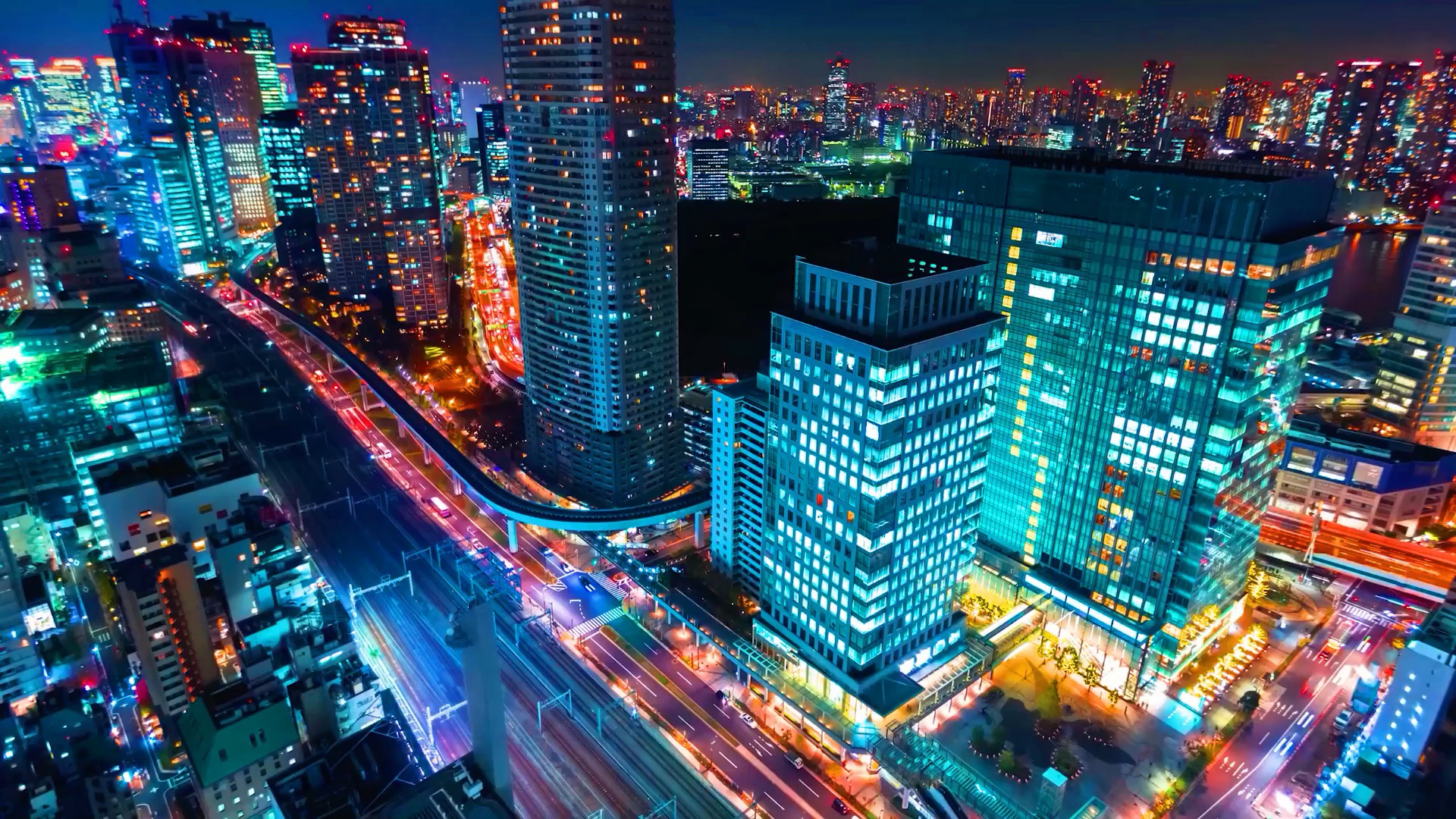 航拍城市夜景车流视频素材