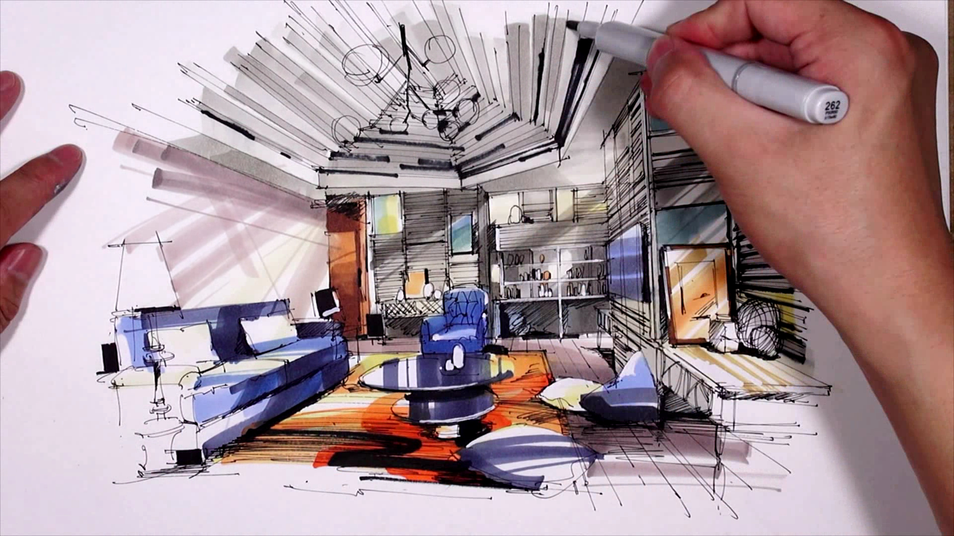 室内钢笔画达绘达手,同行求,发转 发…@风雨手绘