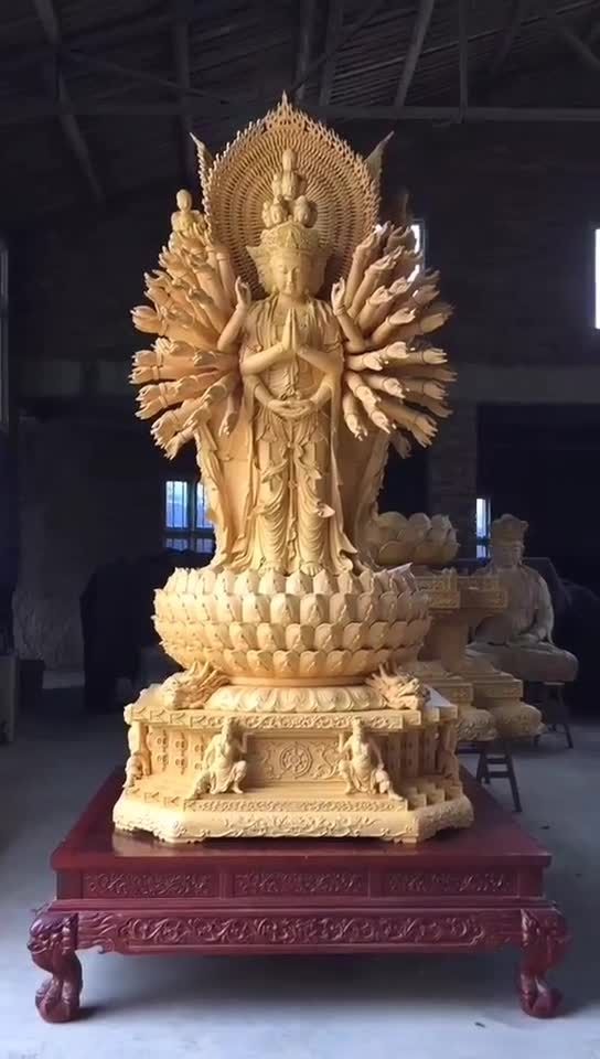 四面千手观音5米8.大型香樟木木雕佛像