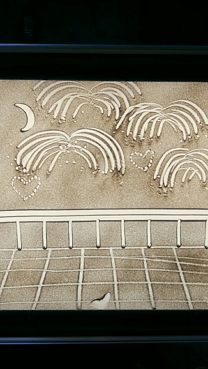 沙画作品  烟花   想你了!陪你去看烟花!