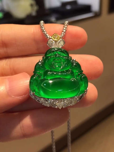 【翡月荟出品】玻璃种帝王绿翡翠佛公,所有翠粉的梦想99