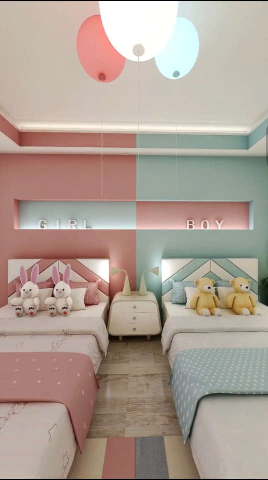 双胞胎姐弟儿童房设计,满满的爱.