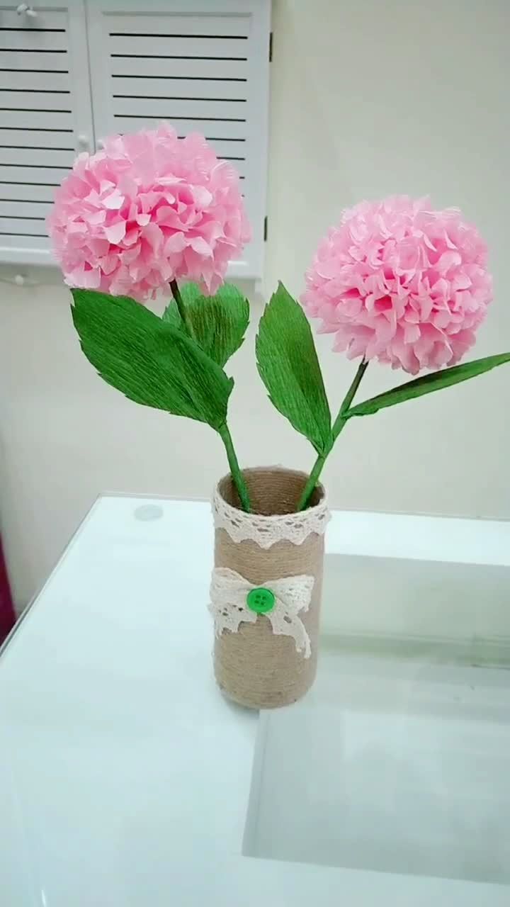 "绣球花",用皱纹纸做支永不凋谢的绣球花!