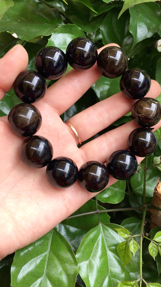 缅甸琥珀蜜蜡黑蜜手串