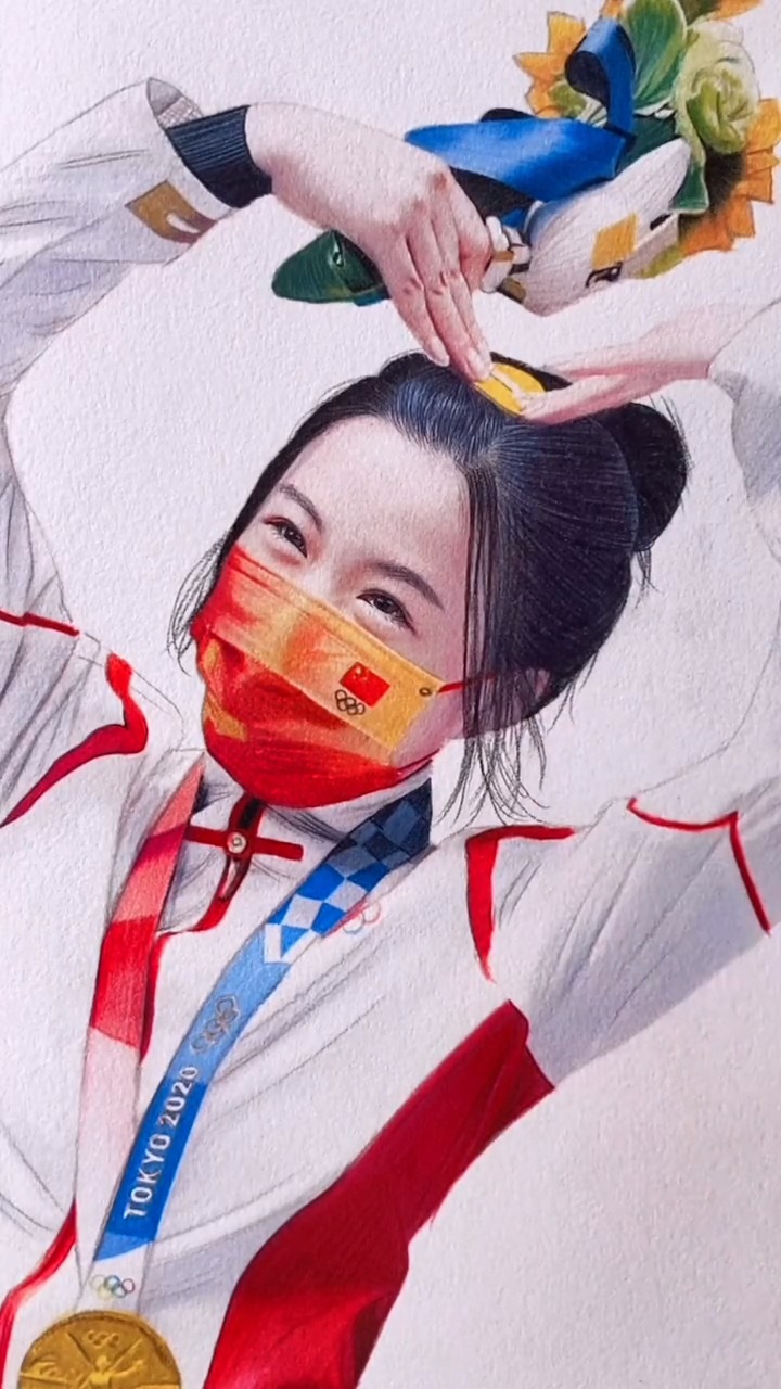 东京奥运会首金,清华高材生杨倩!#我爱中国 #绘画