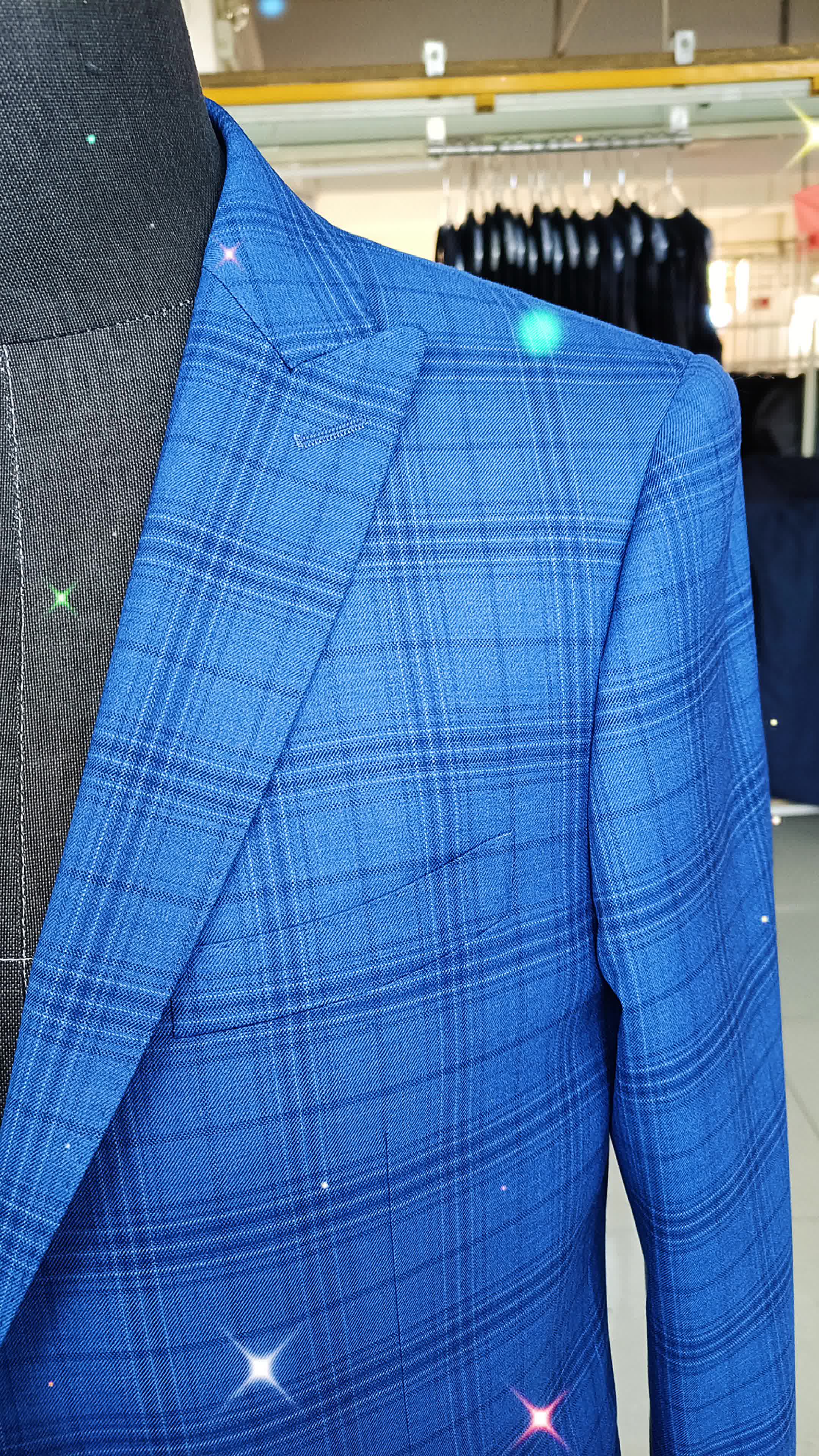 格纹宝蓝戗驳头来料定制西装#定制西装#定制西服#西装定制#西服定制