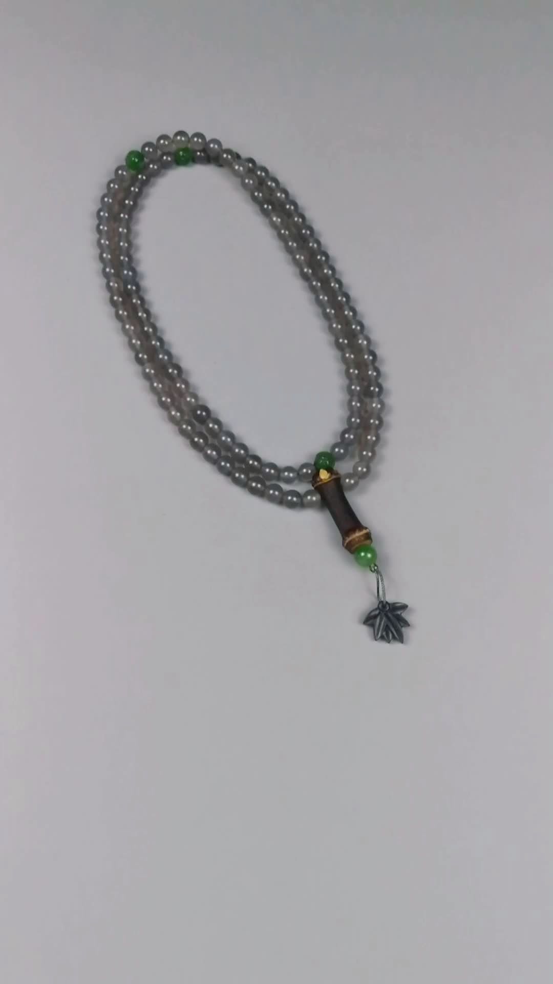 冰种灰玛瑙和田玉佛珠