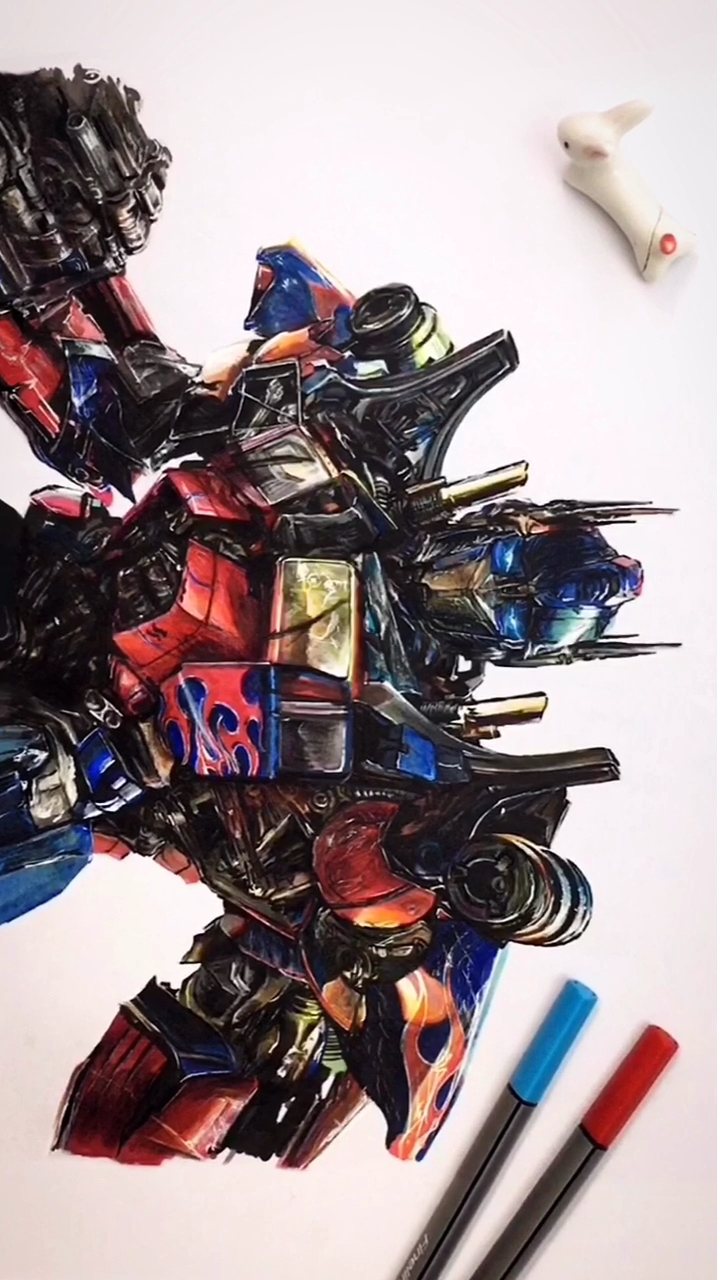 手绘霸气的重型卡车,汽车人的最后一位超级领袖-擎天柱