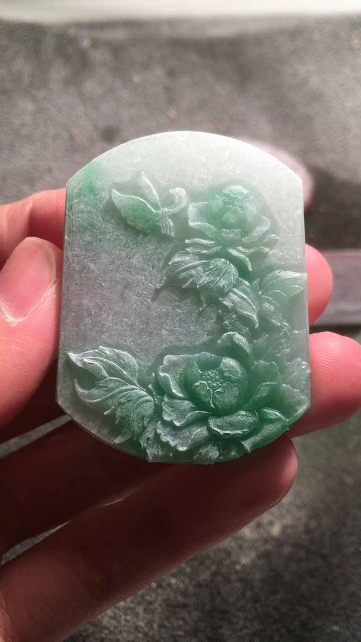 (花开富贵)翡翠浅浮雕