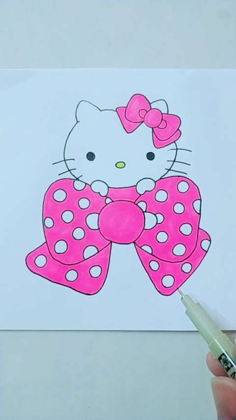 教你画kitty猫蝴蝶结简笔画