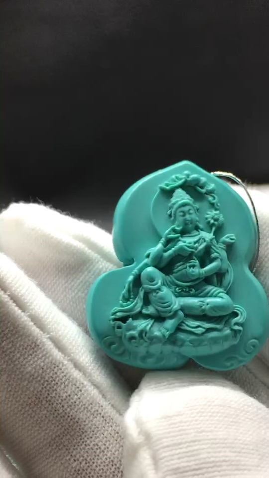 原矿绿松石御龙观音 秦古白皮果冻料,料质非常好 楚秀精工,工艺超赞