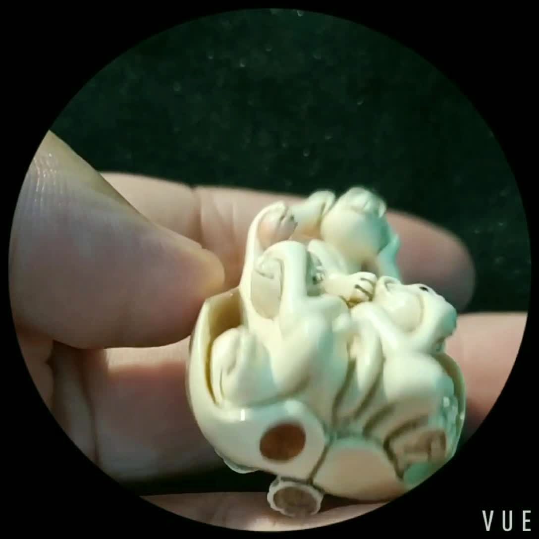 名家松山工室出品,猛犸牙雕《三不猴》