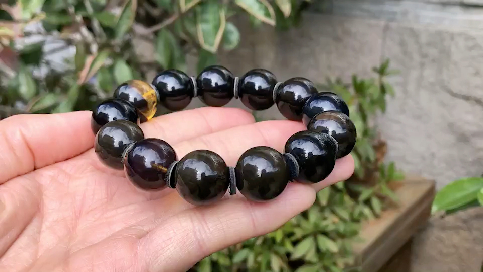 缅甸琥珀蜜蜡黑蜜手串