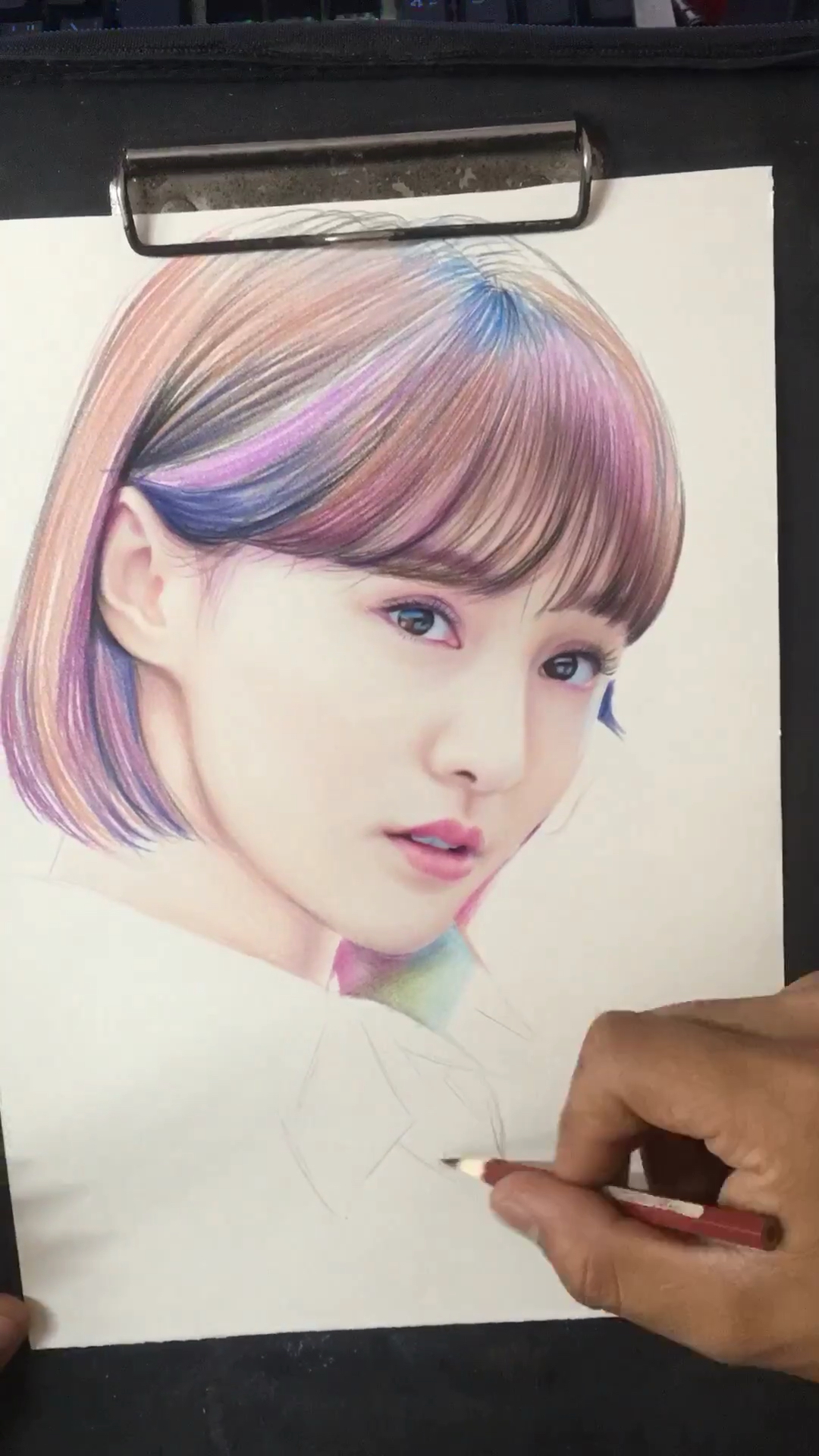 彩铅画郑爽完成图