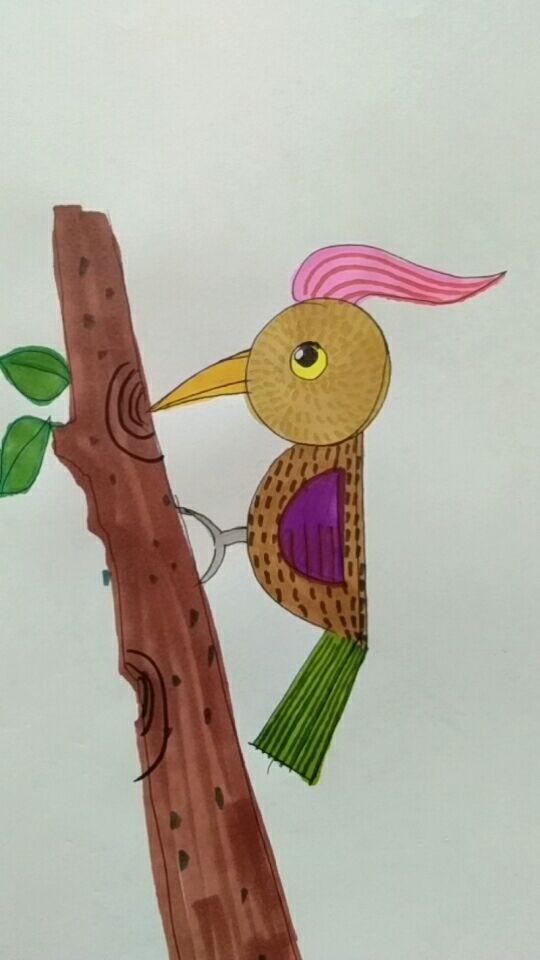 啄木鸟简笔画,适合孩子的涂鸦.