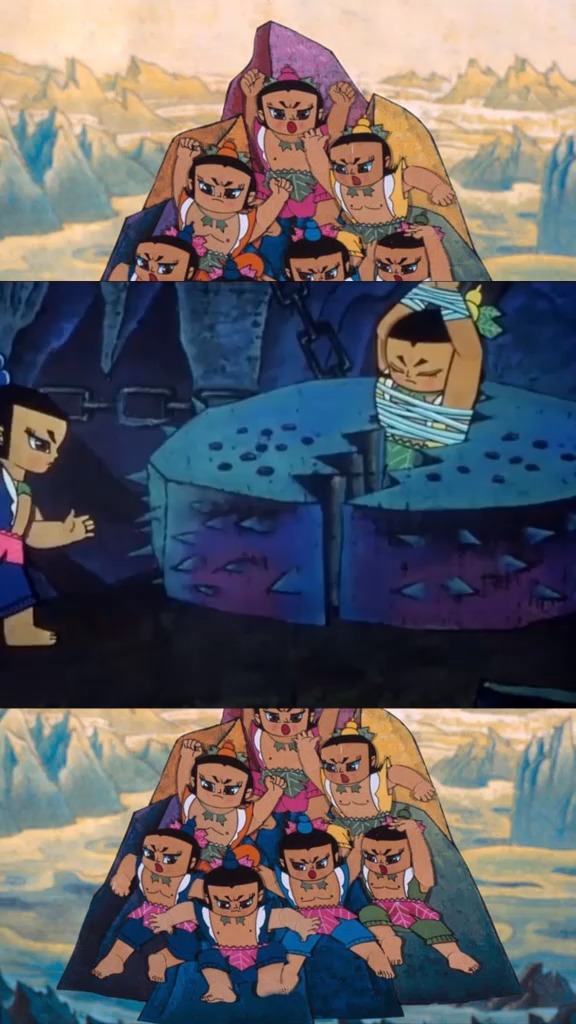 葫芦兄弟,三娃被软刀子缠住,无法脱身