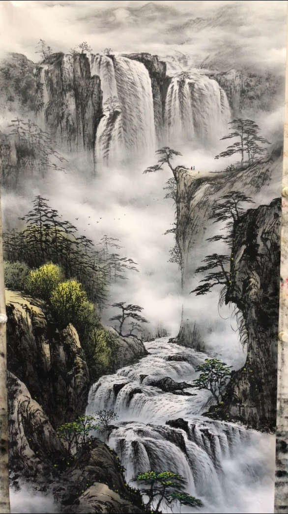 四尺庐山观瀑图完整细节图