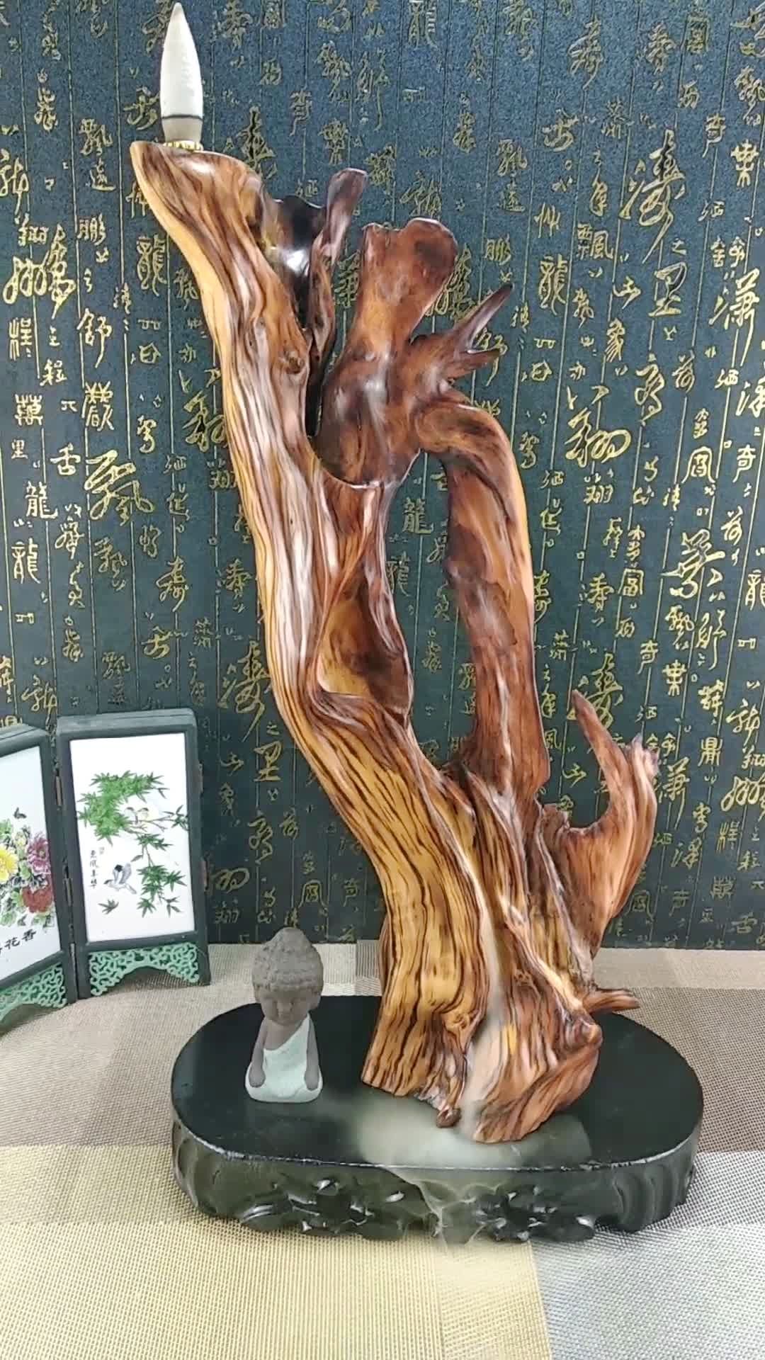 精品崖柏意境倒流香摆件,底色红,颜色漂亮,天然镂空,精品难得,意境