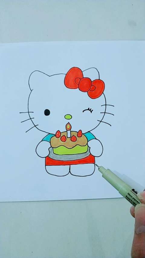 画祝你生日快乐kitty猫简笔画