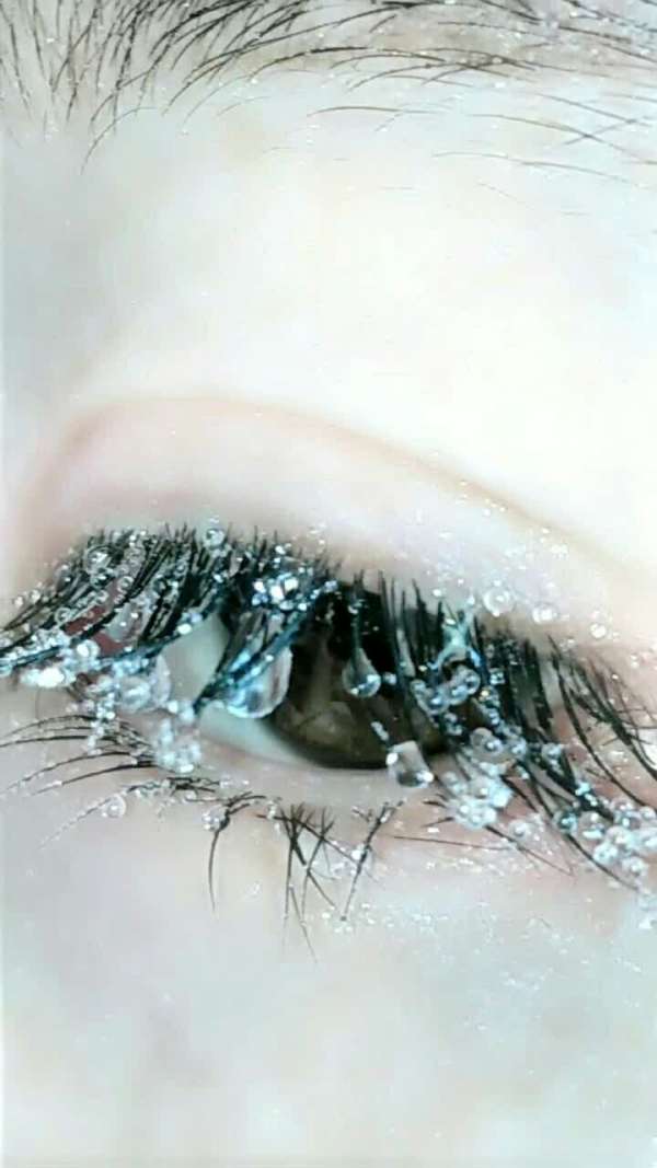 那翻卷的睫毛挂着泪水,像挂着晨露的小草.