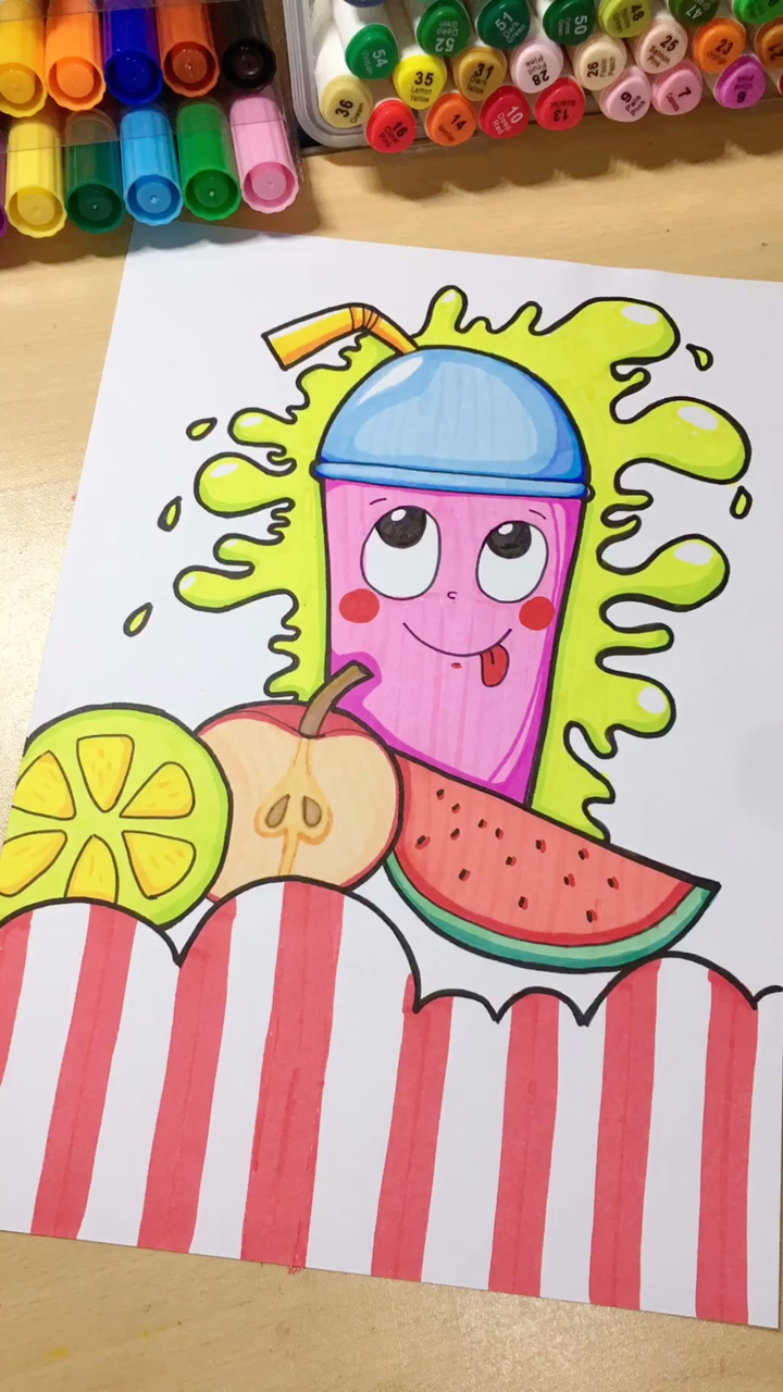儿童画 结束一上午的忙碌,来杯果汁呗~我喜欢苹果汁,你呢?