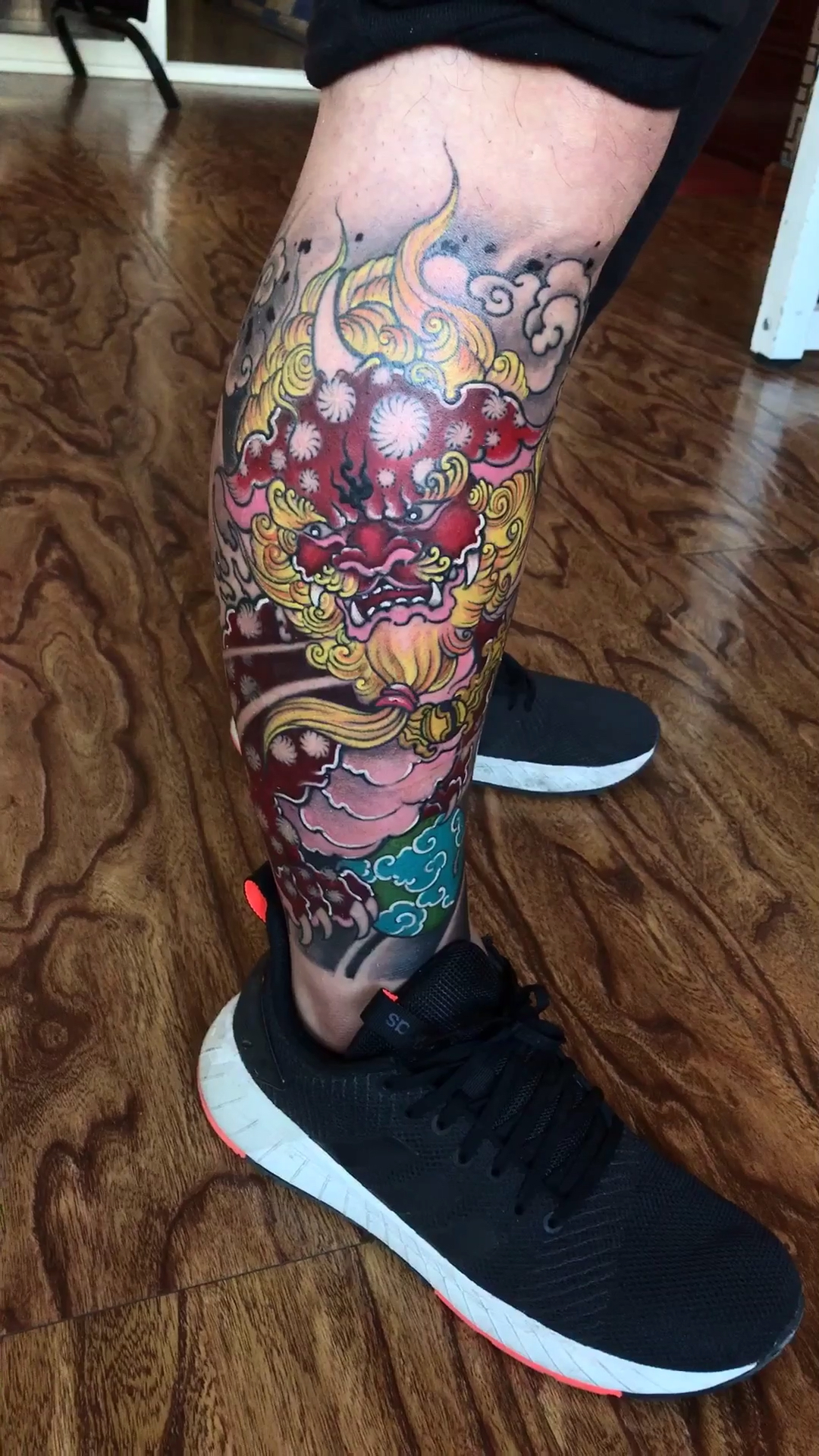 小腿唐狮子牡丹花(未完成)待续 迪·刺青出品