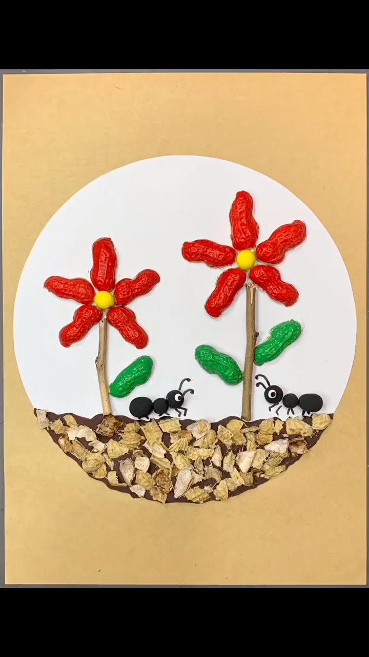 吃剩的花生壳怎么玩?做一幅好看的花朵拼贴画吧.#diy手工制作