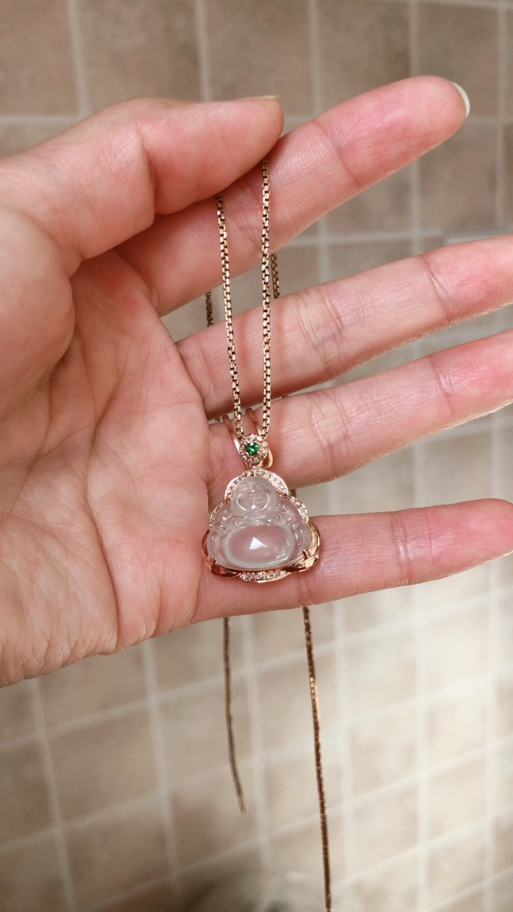 高冰小佛公,18k玫瑰金镶嵌