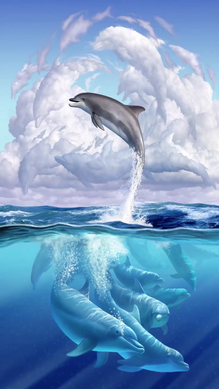 最美壁纸海豚竖屏图片