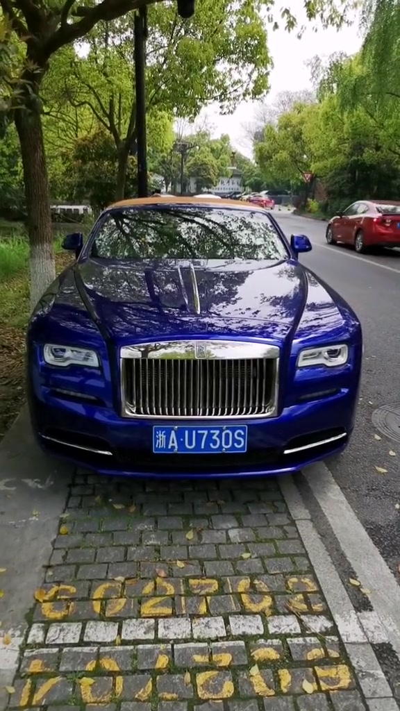 西湖上茅家埠景区路边看见一台劳斯莱斯曜影敞篷!真心喜欢啊
