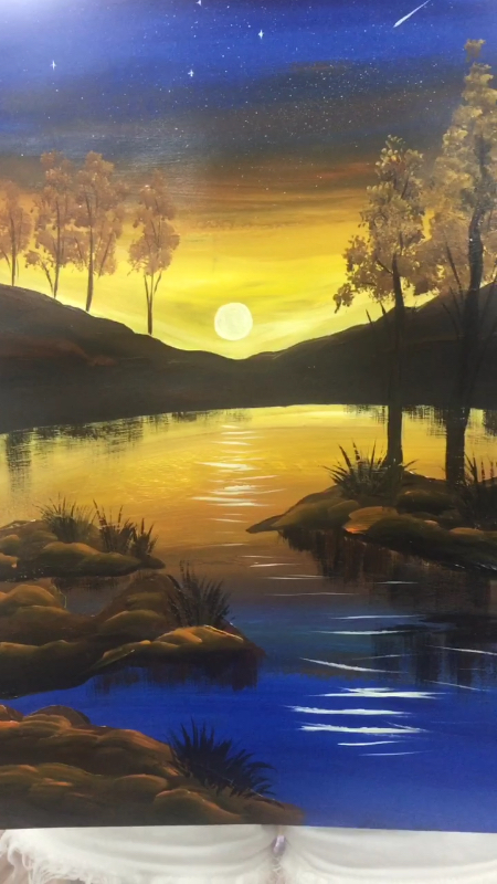 丙烯颜料彩绘风景画,喜欢就点赞吧