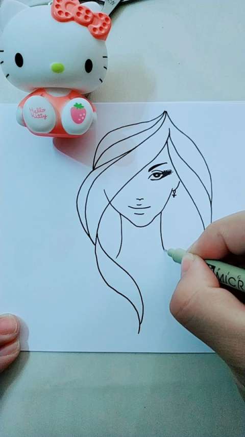 几笔画出美女头像简笔画