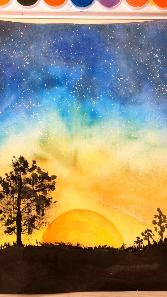 手绘夕阳下的星空,留下你们的小78157815