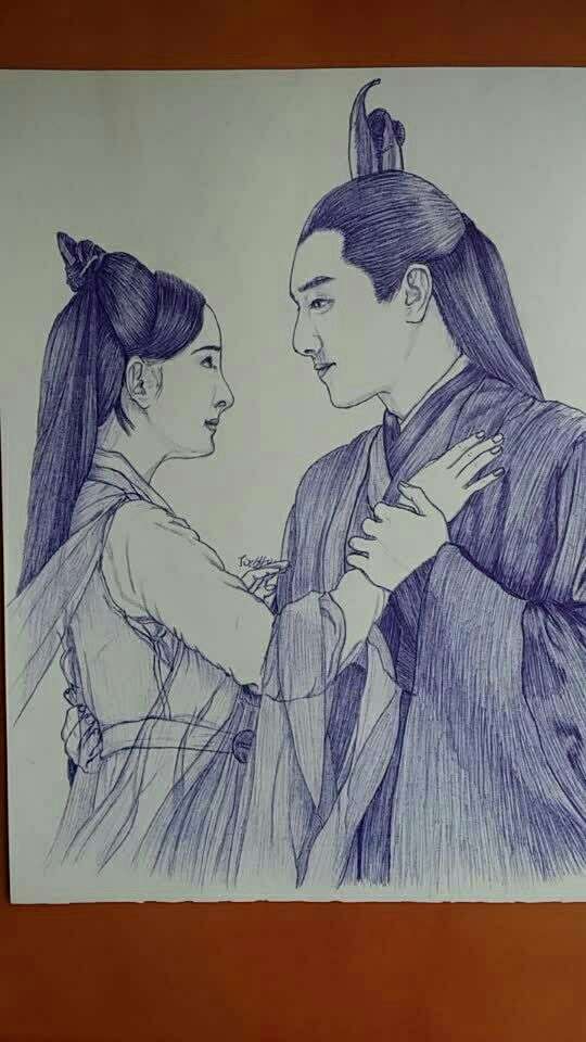 圆珠笔手绘 《三生三世十里桃花》杨幂赵又廷